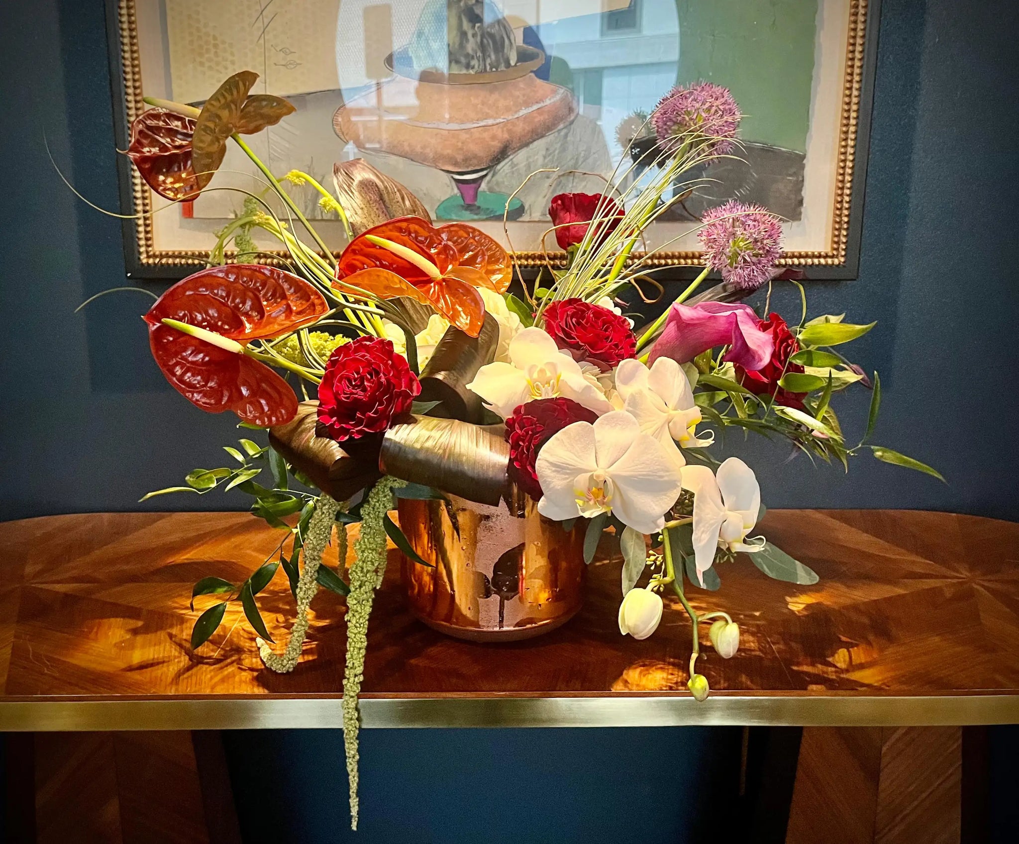Corporate flower arrangement for an office reception by Lizzie Bee's Flower Shoppe in Richardson, TX