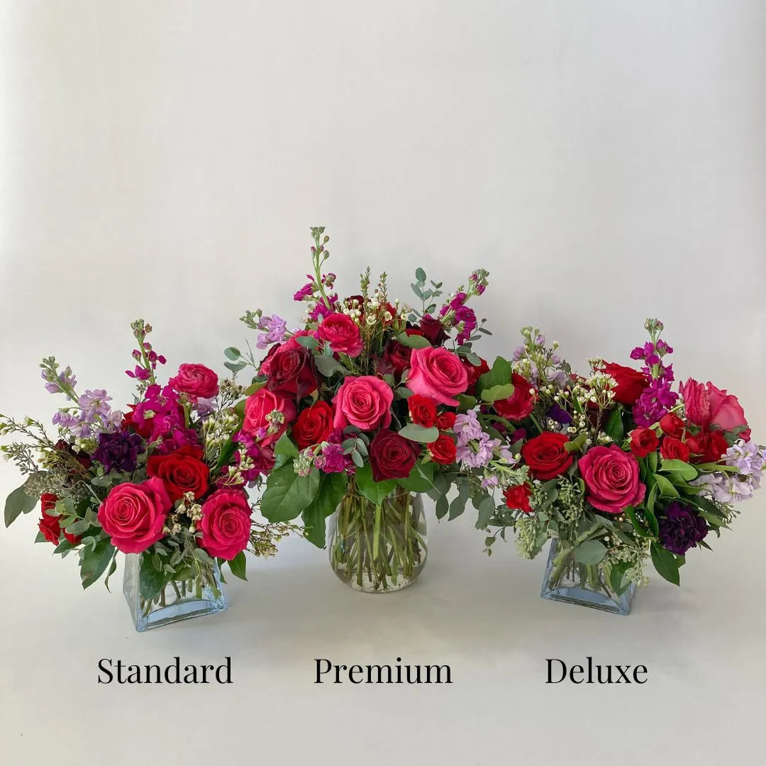 PRE-ORDER Lovebird Valentine’s Floral Arrangement | Red, Pink & Purple