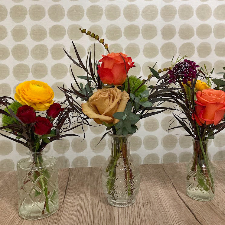 Styled Bud Vases | Florist Design in Fall Colors