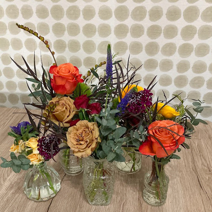 Styled Bud Vases | Florist Design in Fall Colors