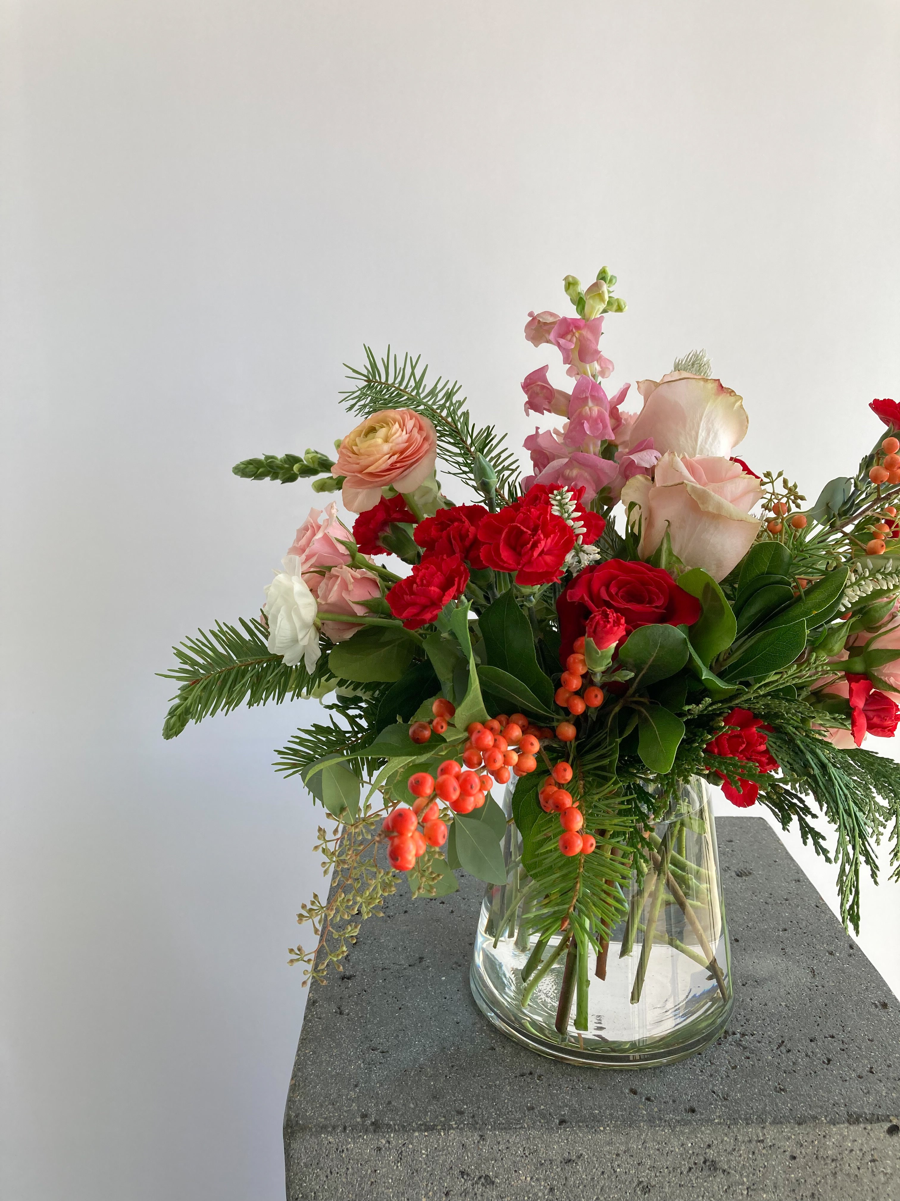 Merry Berry | Winter Seasonal Florist Design in Reds, Berries, Pinks + Christmas Greens