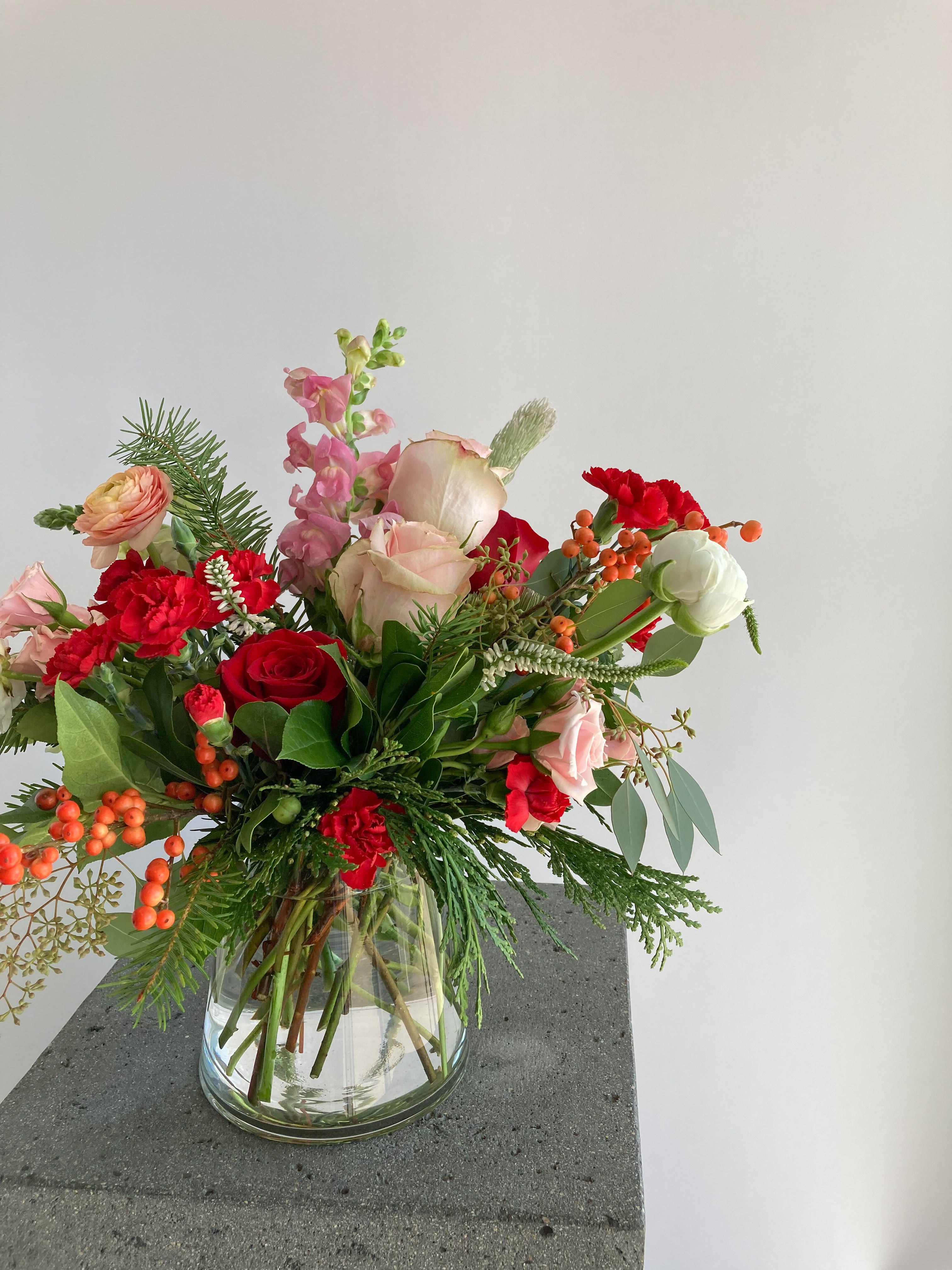 Merry Berry | Winter Seasonal Florist Design in Reds, Berries, Pinks + Christmas Greens