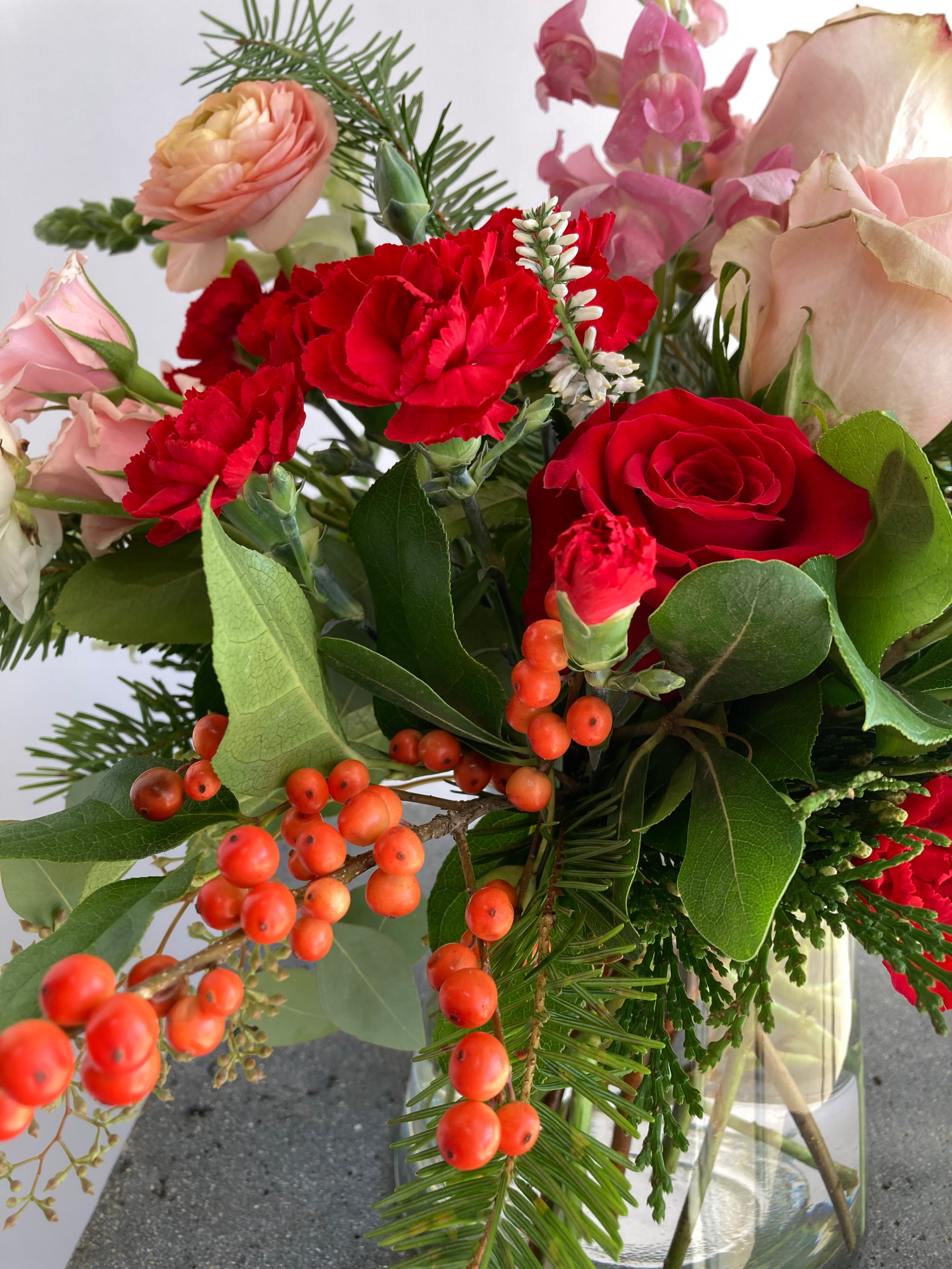 Merry Berry | Winter Seasonal Florist Design in Reds, Berries, Pinks + Christmas Greens