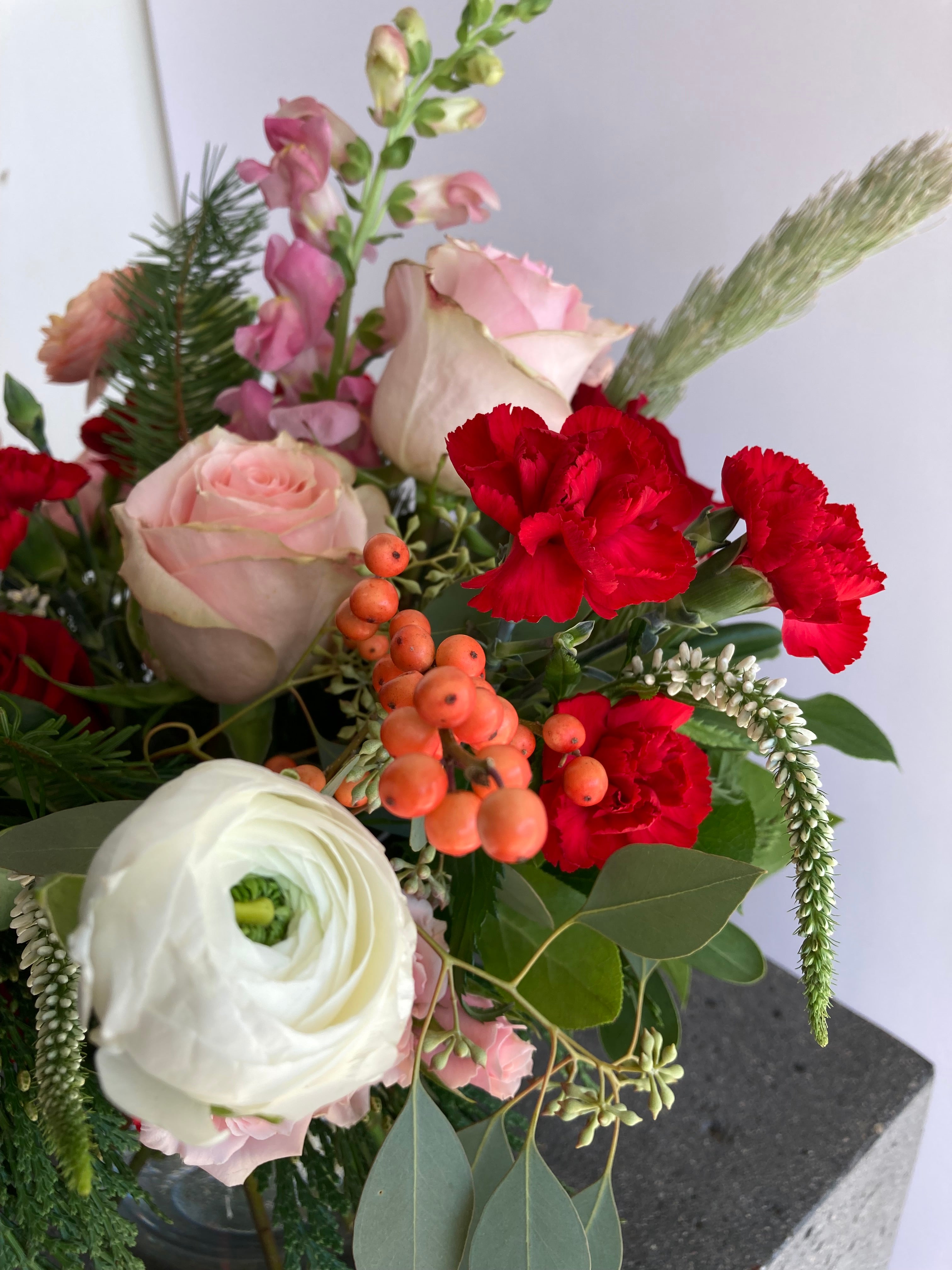 Merry Berry | Winter Seasonal Florist Design in Reds, Berries, Pinks + Christmas Greens