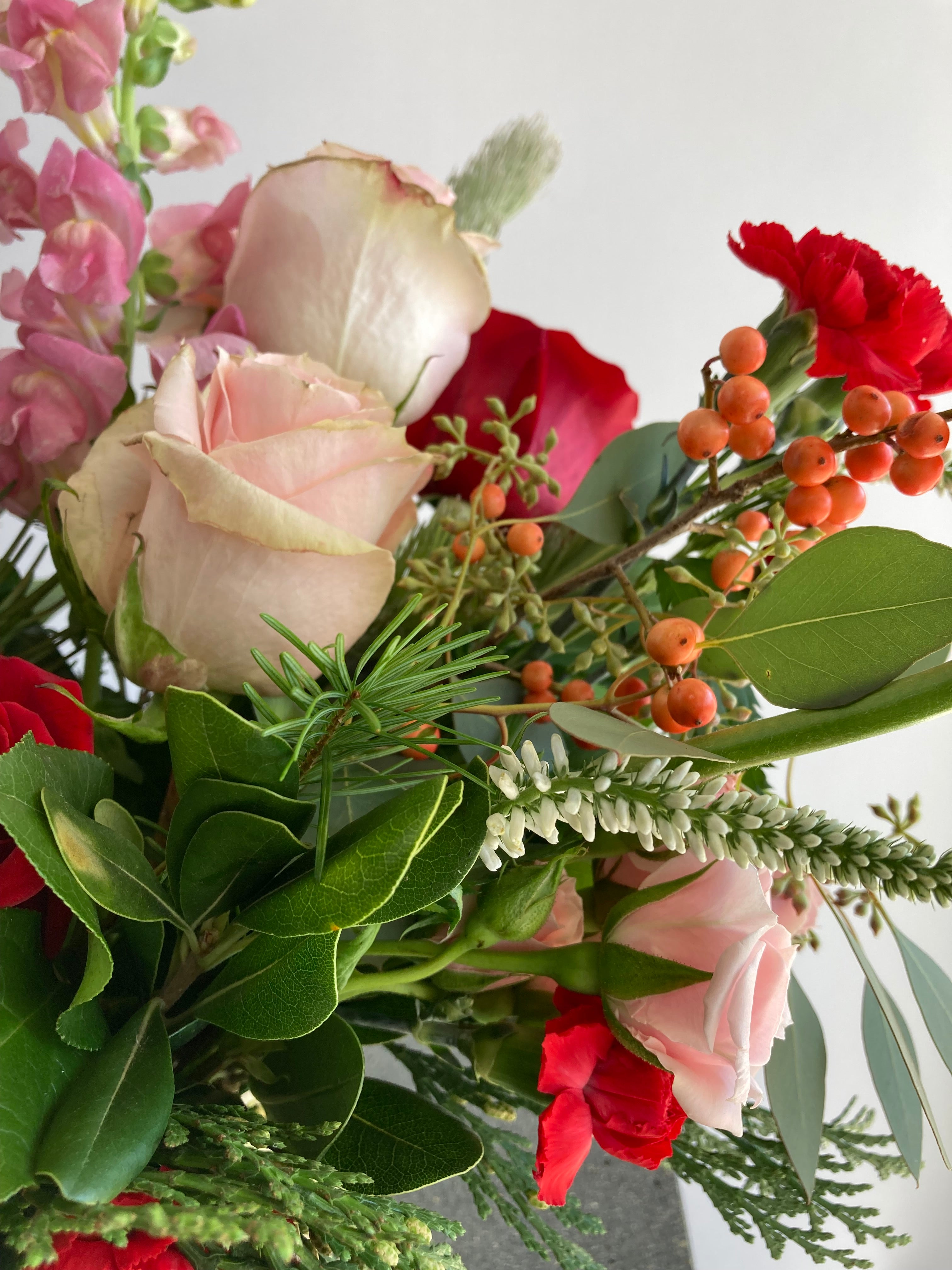 Merry Berry | Winter Seasonal Florist Design in Reds, Berries, Pinks + Christmas Greens