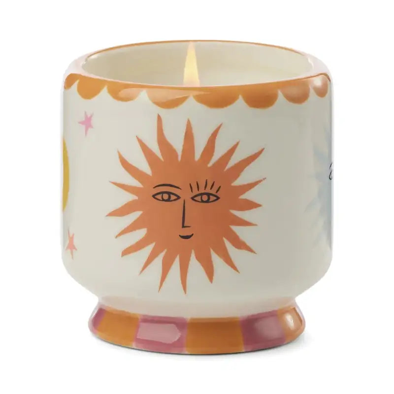 Ceramic mug with sun design on a white background