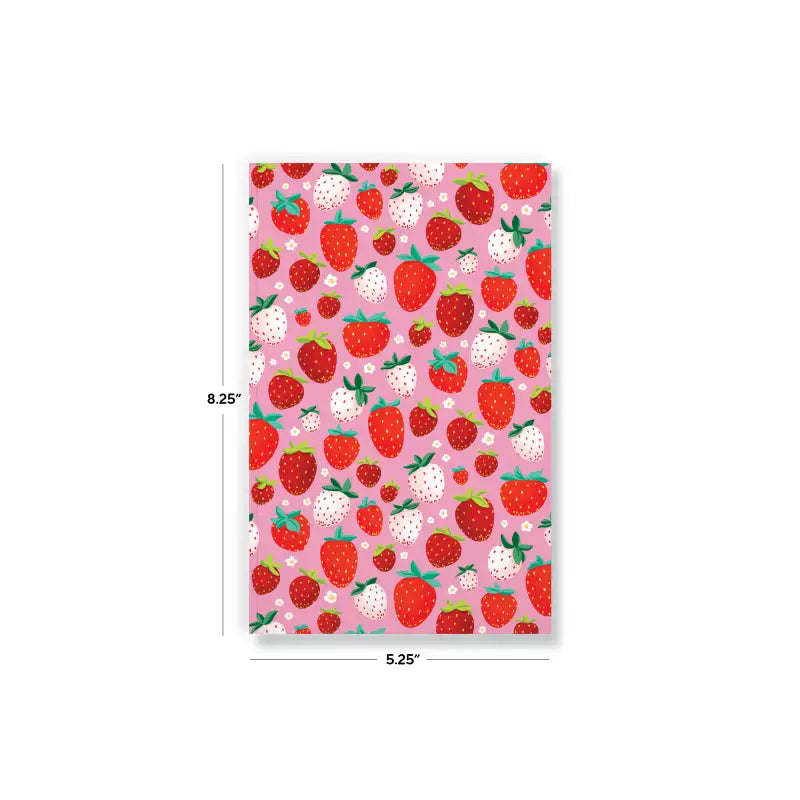 Notebook with strawberry pattern on a pink background