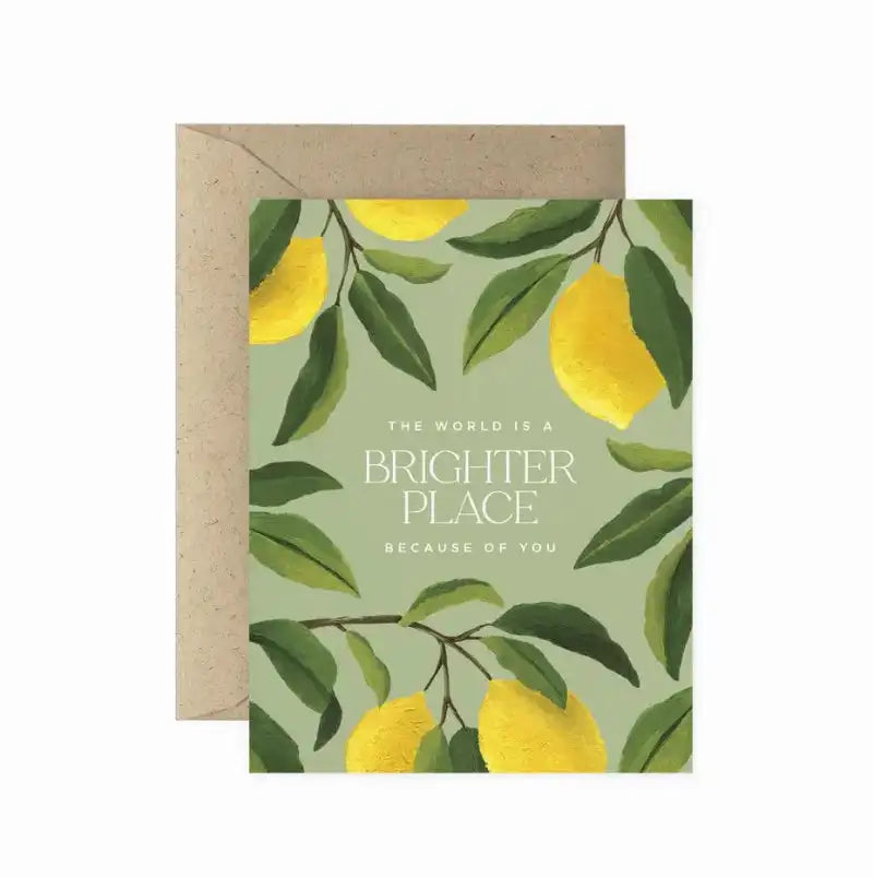 Greeting card with lemon design and motivational quote on a light green background