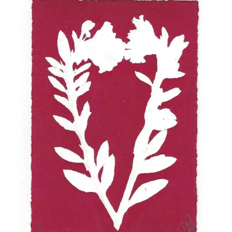 White floral design on a red background