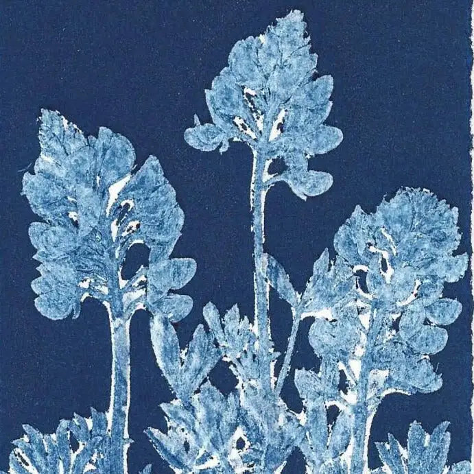 Blue floral design on a dark blue background