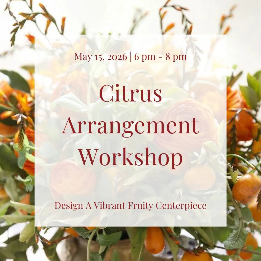 Advertisement for a Citrus Floral Arrangement Workshop with dates and time displayed.