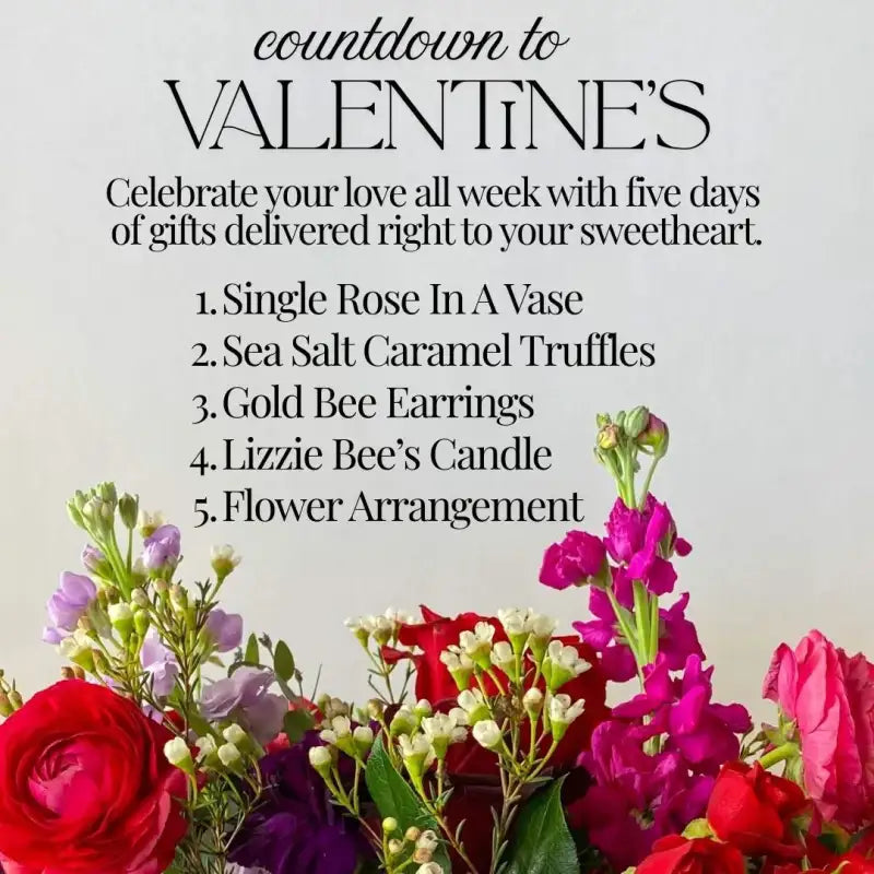 Promotional image for a Valentine's Day gift countdown with flowers and text.
