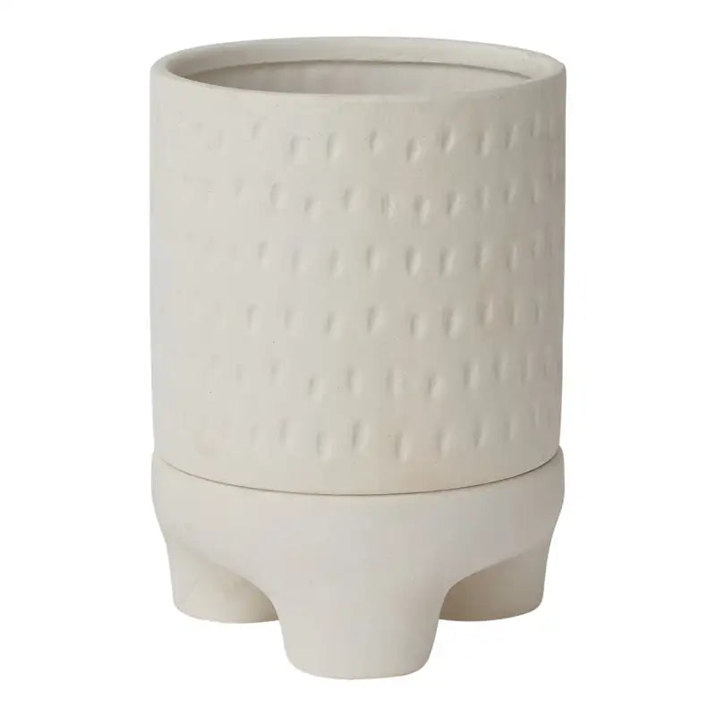 Dache White textured ceramic planter on a white background