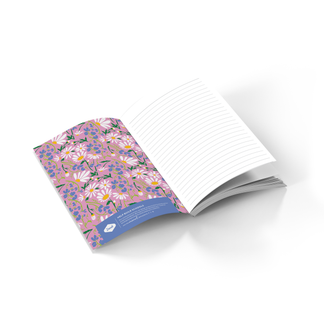 open lined journal with flower print on inside cover