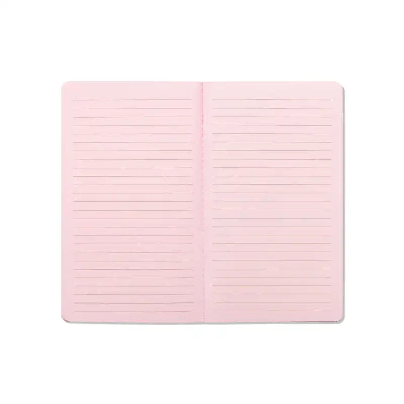 Pink notebook with lined pages on a white background