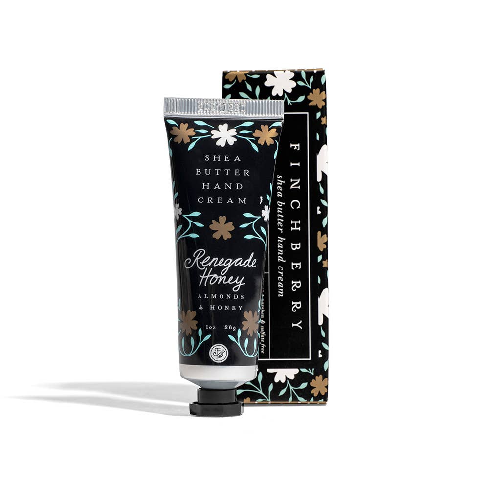 Shea butter hand cream with floral packaging on a white background