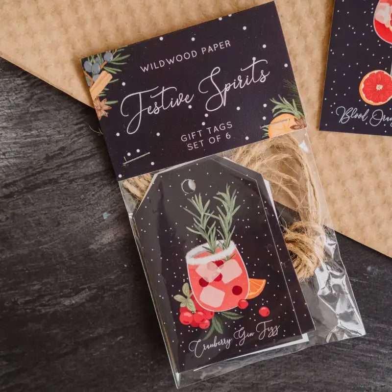Festive Spirits Christmas Cocktail Gift Tag Set of 6 | Holiday Drink Tags