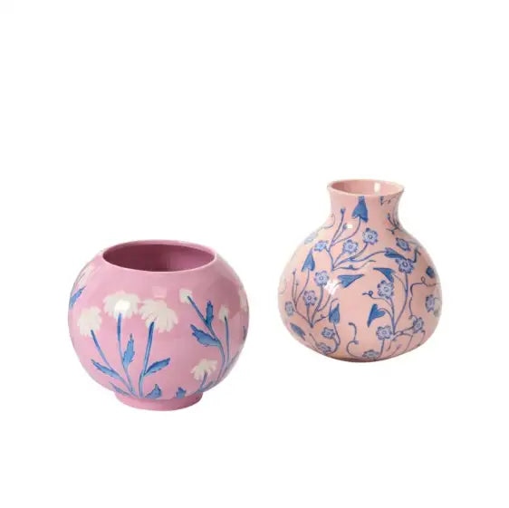 Two pink Flourish Vase elegant decorative vase on a white background