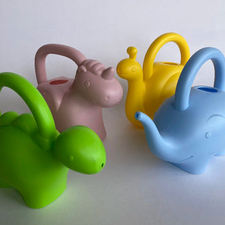 animal shaped kids watering cans in bright colors
