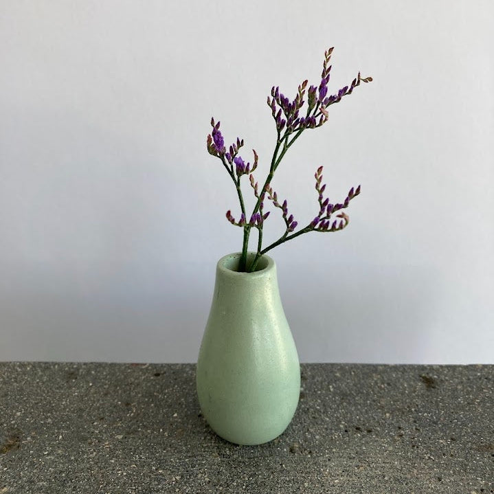 Mini concrete bud vase in sage green with optional magnet attachment
