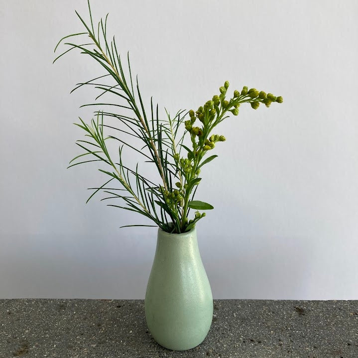 Mini concrete bud vase in sage green with optional magnet attachment