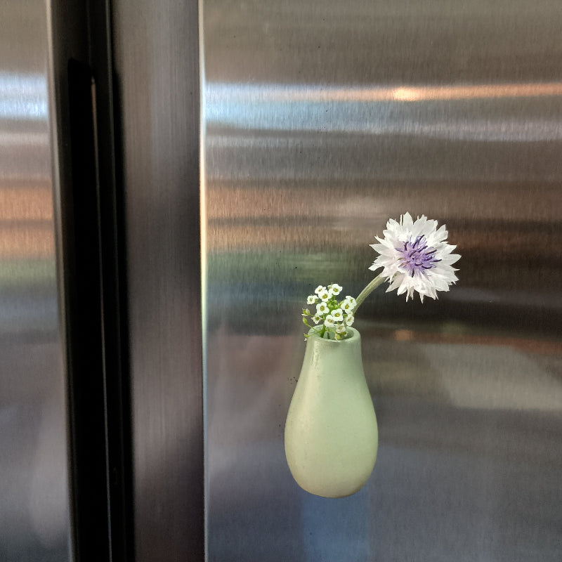 Mini concrete bud vase in sage green with optional magnet attachment