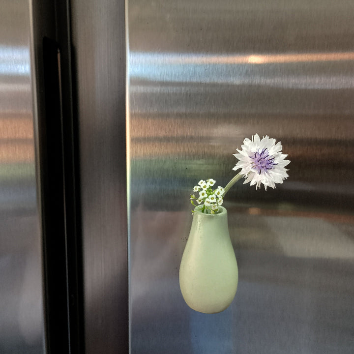 Mini concrete bud vase in sage green with optional magnet attachment