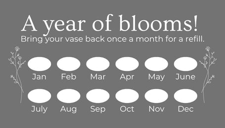 Calendar with months and placeholders for floral refills on a gray background