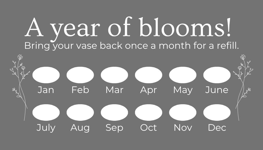 Calendar with months and placeholders for floral refills on a gray background