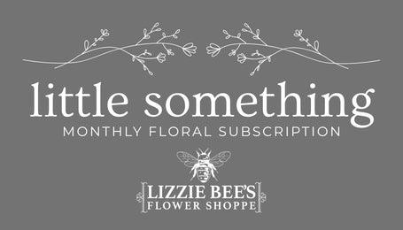 Lizzie Bee's Flower Shoppe monthly floral subscription logo on a gray background