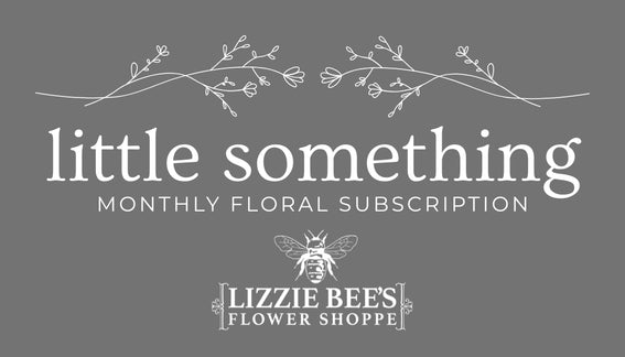 Lizzie Bee's Flower Shoppe monthly floral subscription logo on a gray background