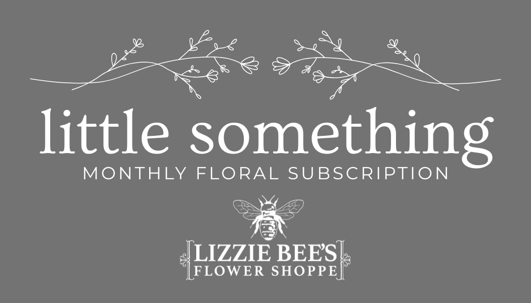 Lizzie Bee's Flower Shoppe monthly floral subscription logo on a gray background