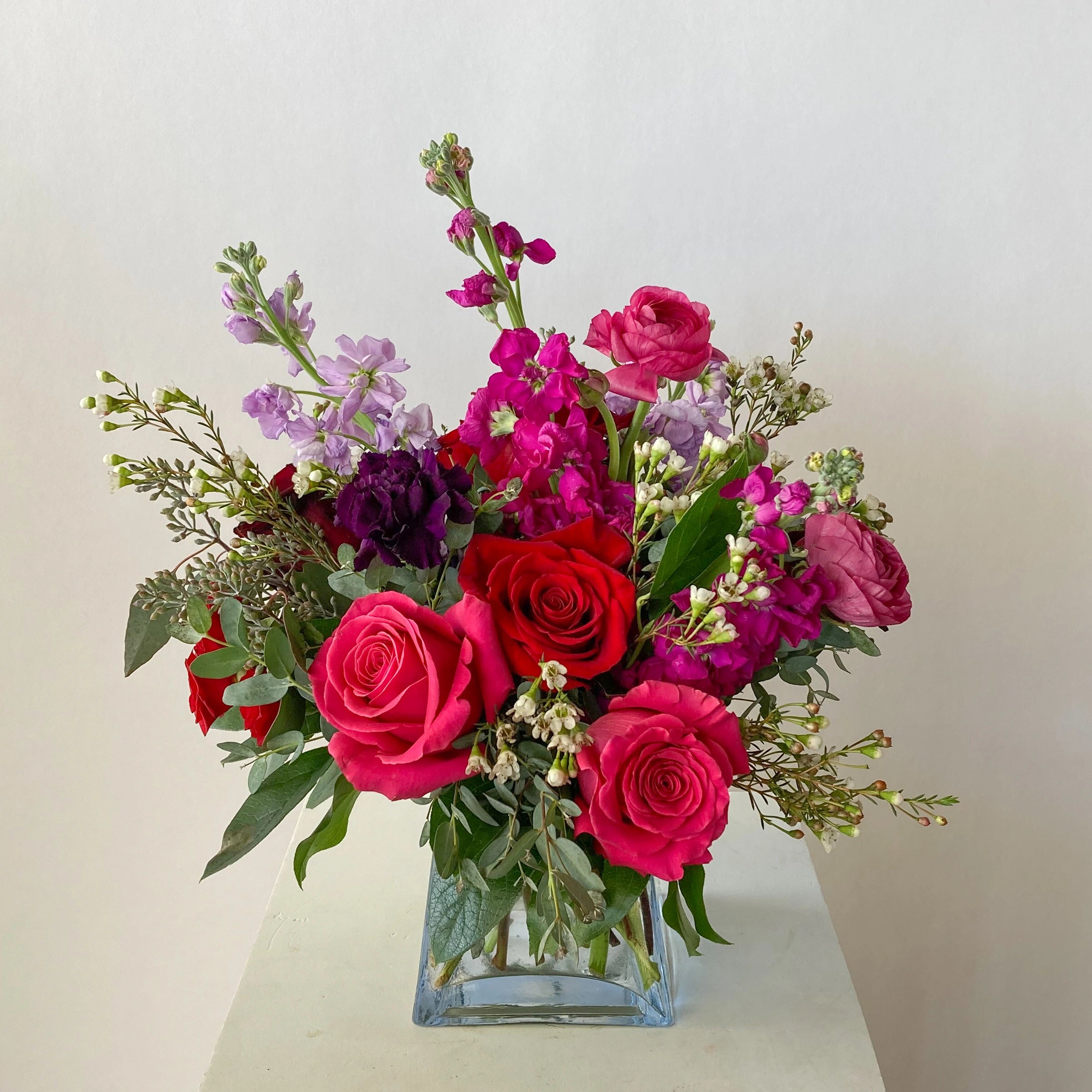 PRE-ORDER Lovebird Valentine’s Floral Arrangement | Red, Pink & Purple