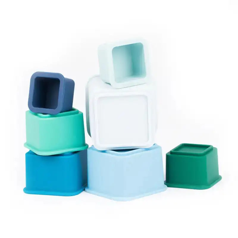 Set of colorful plastic blocks on a white background