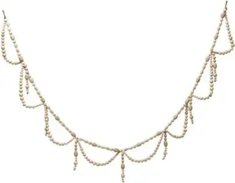 Decorative red bead garland with cascading loops and tassels for holiday styling