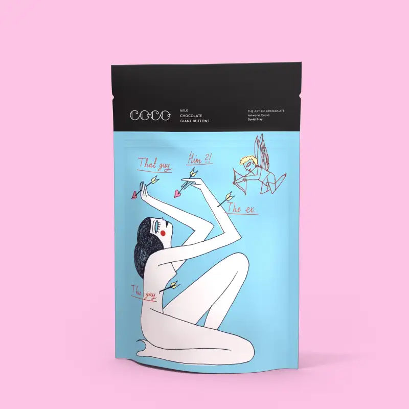 Milk Giant Buttons packaging with artistic design on a pink background