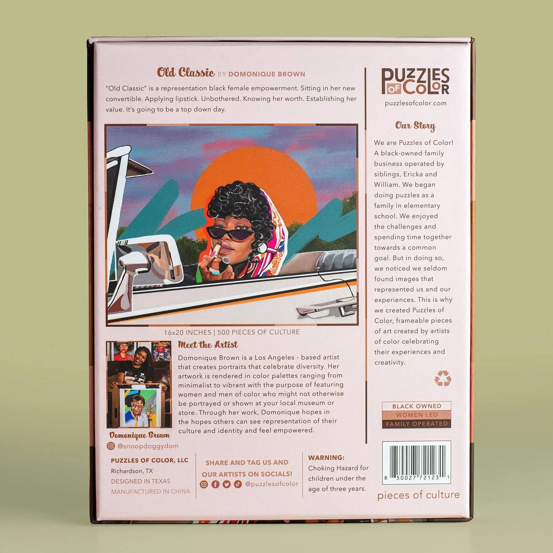 Back cover of a product with artistic design and text on a green background