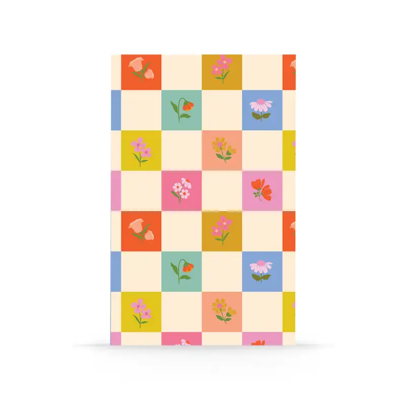 Petals and Checkers Classic Layflat Journal Notebook | Floral Grid Notebook