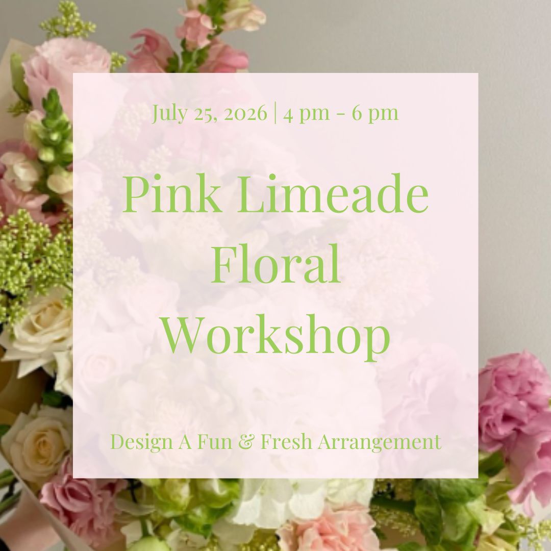 Soft summer floral arrangement in green, blush, and medium pink tones inspired by a pink limeade color palette
