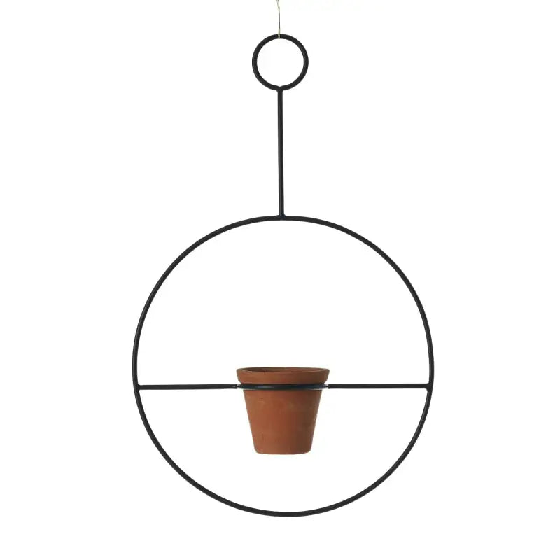 Hanging planter with a terracotta pot on a white background
