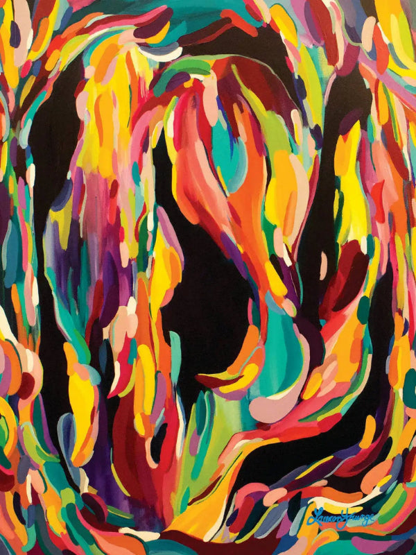 Colorful abstract painting with swirling patterns