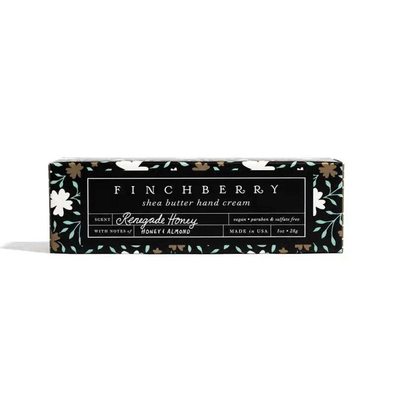 Finchberry shea butter hand cream packaging with floral design on a white background