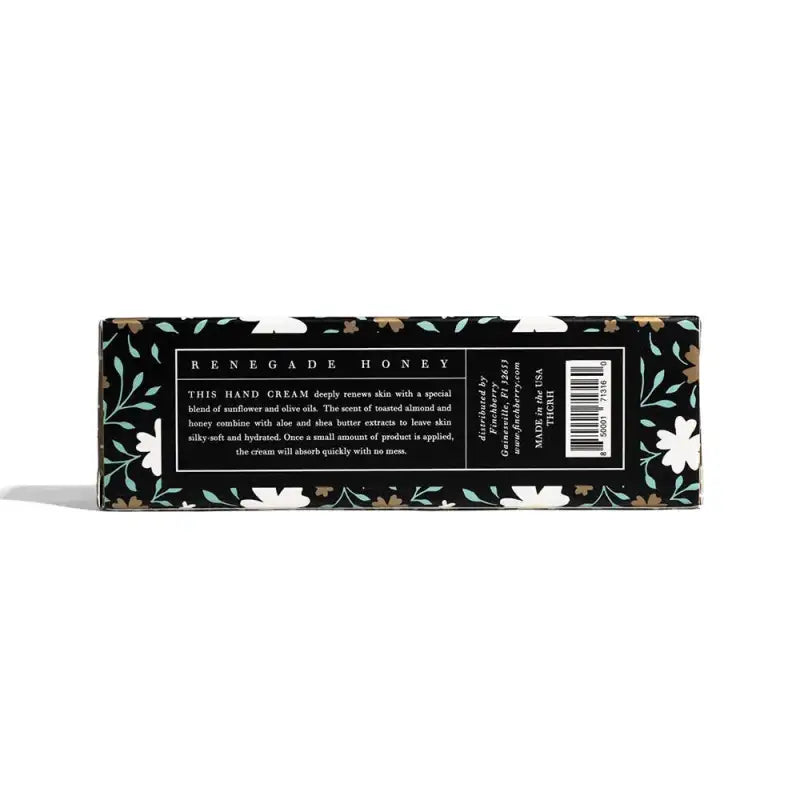 Hand cream packaging with floral design and text on a white background