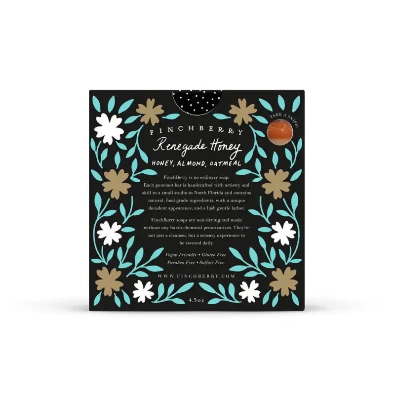 Finchberry Renegade Honey soap packaging with floral design on a white background