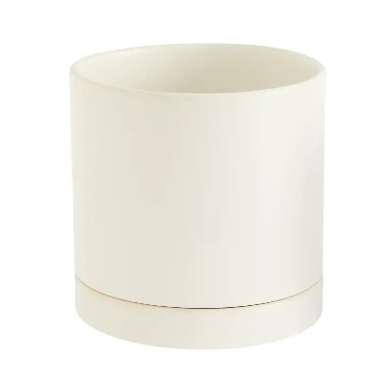 White cylindrical pot on a white background