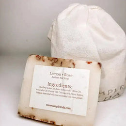Bar of soap with a label on a white background