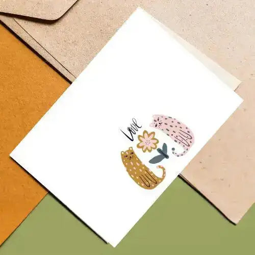 White card with decorative elements on a colorful background