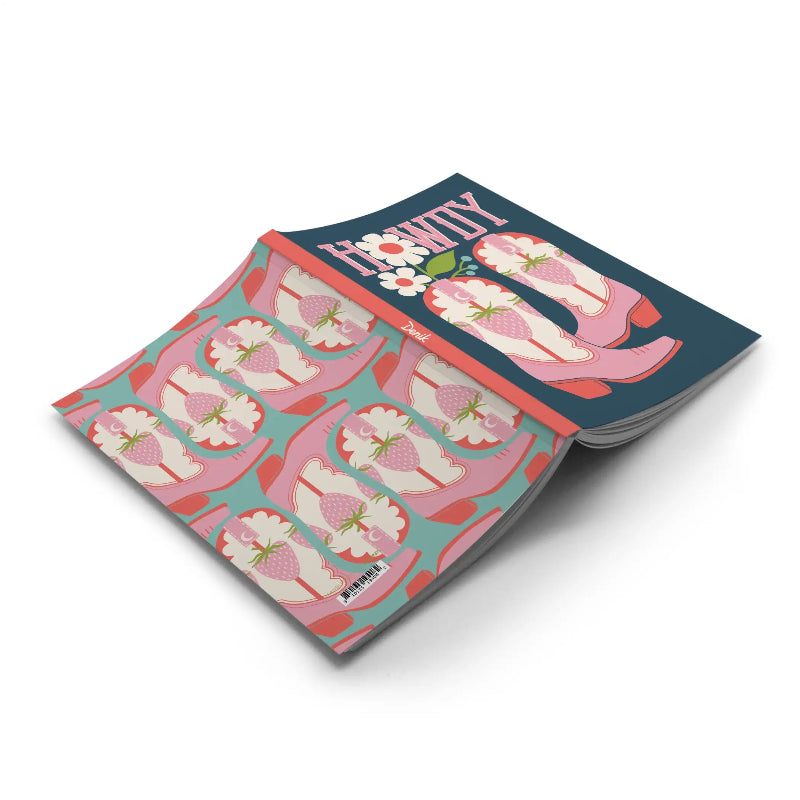 Notebook with pink high-heeled shoe design on a white background