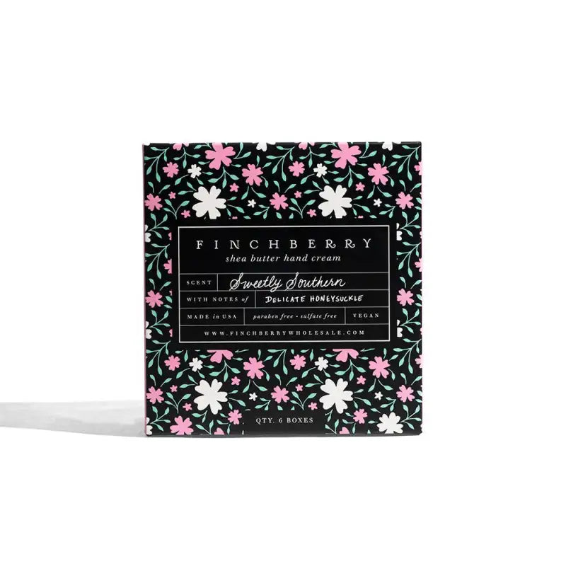 Pack of Finchberry hand cream with floral design on a white background