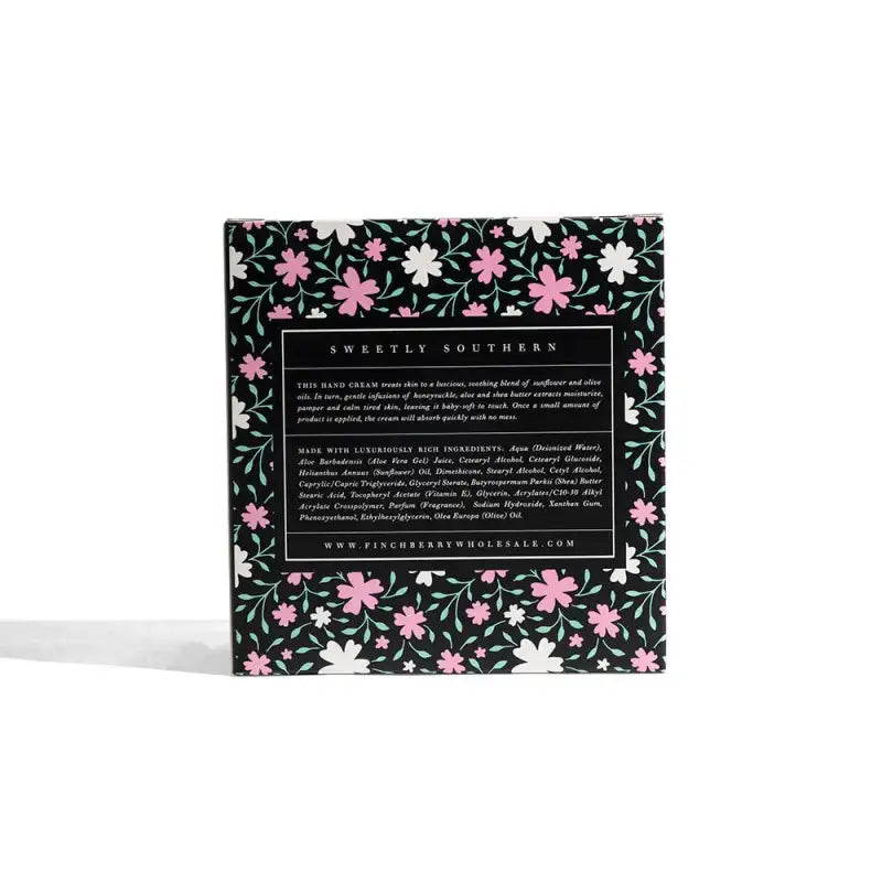 Hand cream packaging with floral design and 'Sweetly Southern' branding on a white background